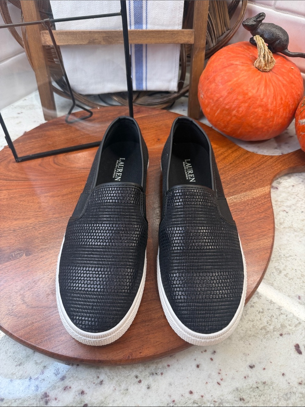 Lauren Ralph Lauren Black “Jinny”Textured Slip-On Sneakers NWOB